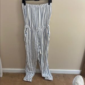 white and blue striped jumpsuit